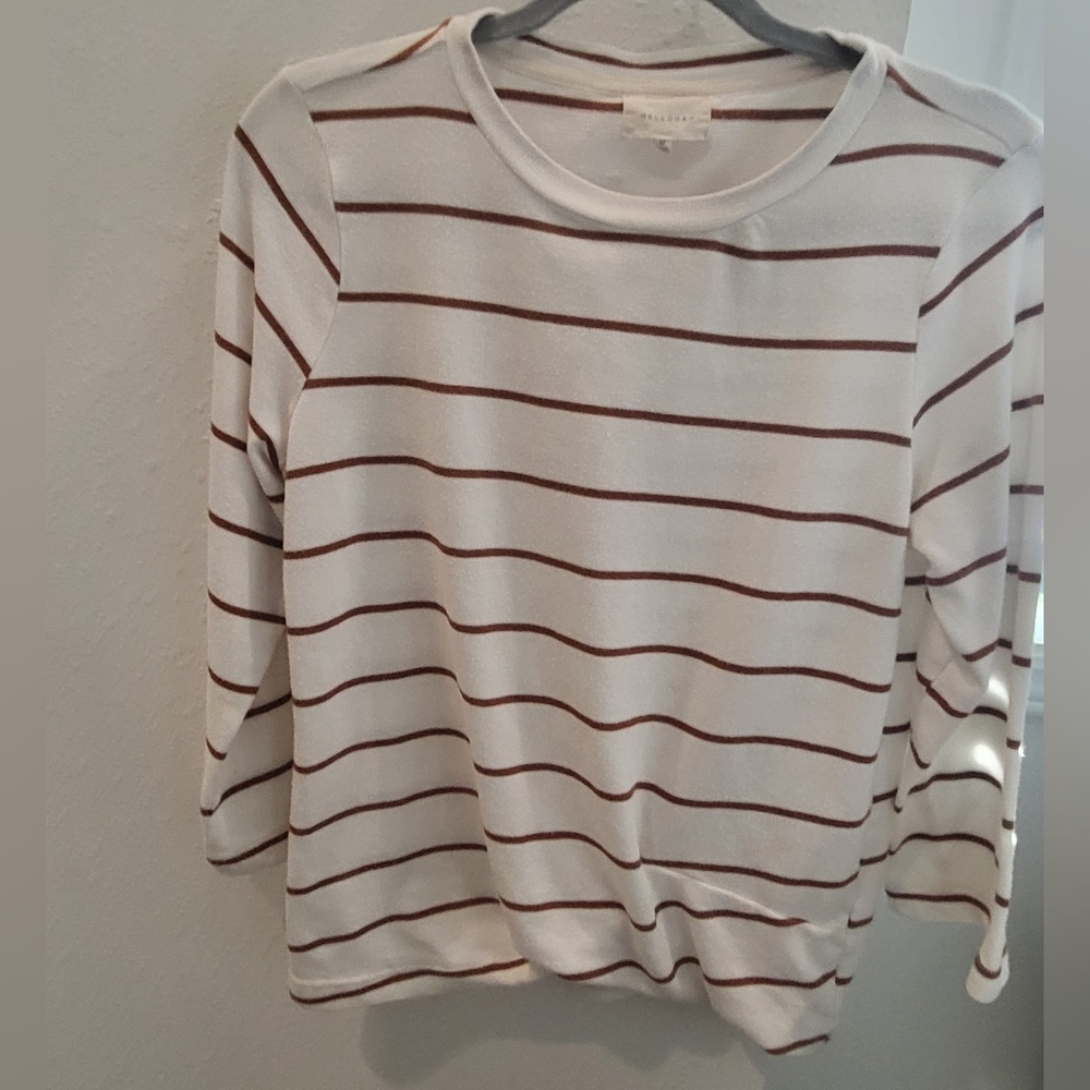 MELLODAY White and Tan 3/4 Sleeve T-Shirt